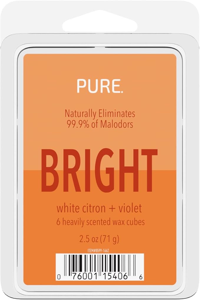 Candle-Lite Pure Wax Melts White Citron & Violet Scent, Odor Eliminating, 3 Pack, Eliminates 99.9% of Odors, 6-Cube 2.5 oz Scented Wax Cubes, Proudly Poured in The USA, Ideal Gift for Home Fragrance