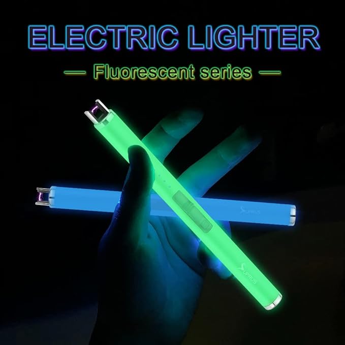SUPRUS Fluorescent Lighter Glows in The Dark USB Lighter Rechargeable Windproof Pocket Size for Candle Cooking BBQ in Party (Blue)