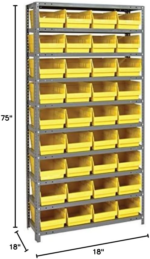Quantum Storage Systems 1875-208YL Store More Steel Shelving Unit with 6" Shelf Bins, 18" D x 36" W x 75" H, Yellow