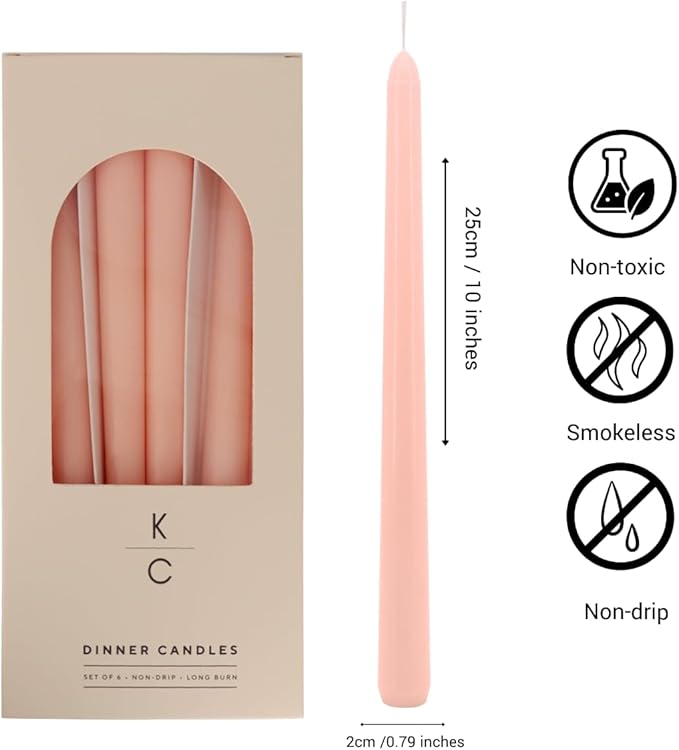 Tapered Dinner Candles - Soy & Paraffin Blend, Dinner Candles with Long-Lasting 7-Hour Burn for Stylish Homes - Candle in Curated Colors Ideal Gift for Hosts, Brides & Event Planners-Peaches