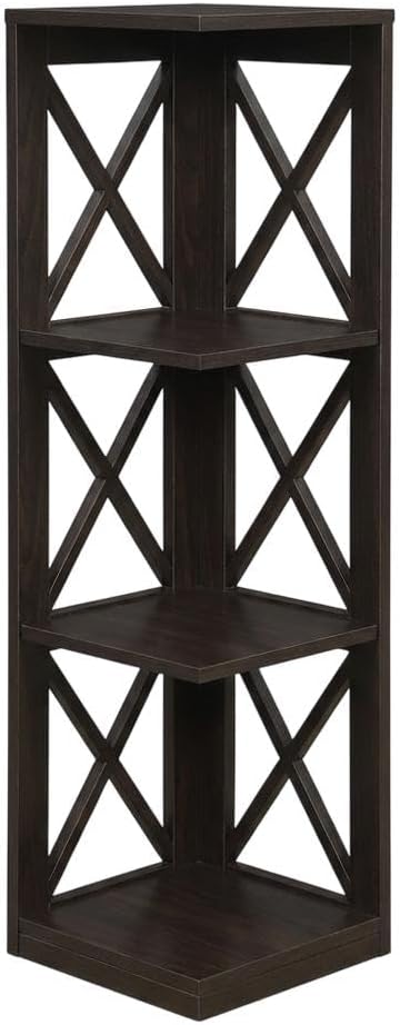 Furnifact Espresso 3 Tier Corner Bookcase with Non Lead Base Paint, Space-Saving Design, Modern Style, Durable Construction