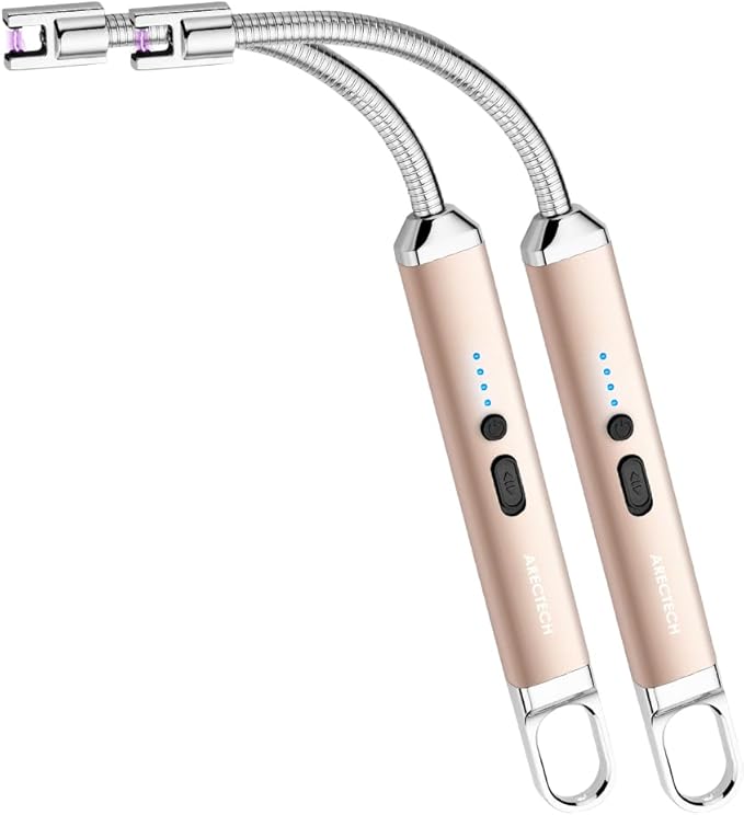 ARECTECH Electric Arc Candle Lighter Flameless Rechargeable USB Long Lighters for Candle Cooking BBQs Fireworks Gold 2 Pack