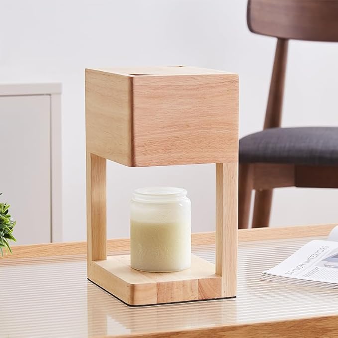 Candle Warmer Lamp,Electric Candle Lamp Warmer with Timer and Adjustable Brightness Automatic Shut-Off,Candle Heat lamp for Canned Candles,ith 2 Bulbs.（Wood）