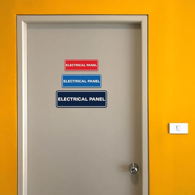 All Quality Standard Electrical Panel Wall or Door Sign - Durable Material | Clear and Functional Sign | Easy Installation‌ - Navy Blue/Gold - Medium (2 Pack)