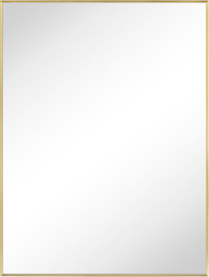 TEHOME Gold Bathroom Vanity Mirror with Squared Corners, 24x32'' Brushed Brass Rectangle Stainless Steel Metal Framed Mirror for Bathroom