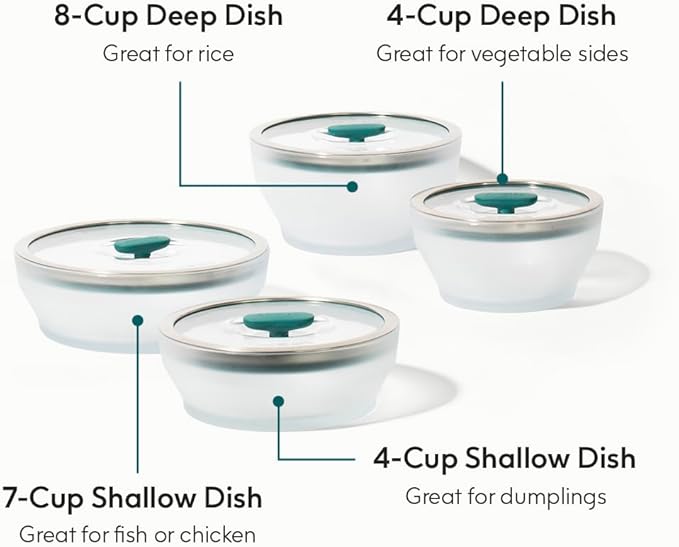 Anyday 8-Pc Microwave Cookware & Glass Food Storage Set with Glass Lids | Plastic-Free Containers | Stackable Airtight Steamer with Vented Lid for Microwave-Safe Reheating & Steaming Vegetables, Rice