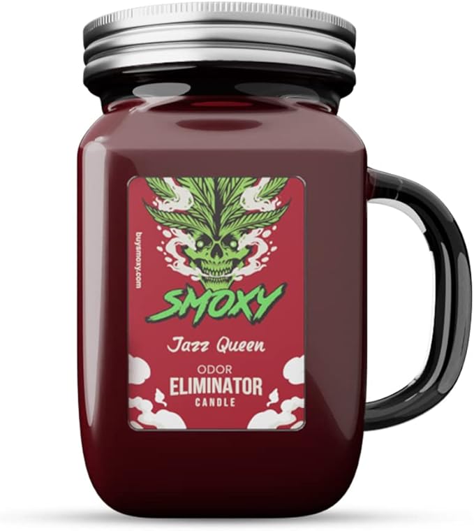 Smoxy Smoke Odor Eliminator Candle - Scented Candle for Home - Indoor Space Deodorizer & Air Freshener with Fragrance Pet Smell - Natural Palm Wax - Glass Mason Jar, 13oz. (Jazz Queen)