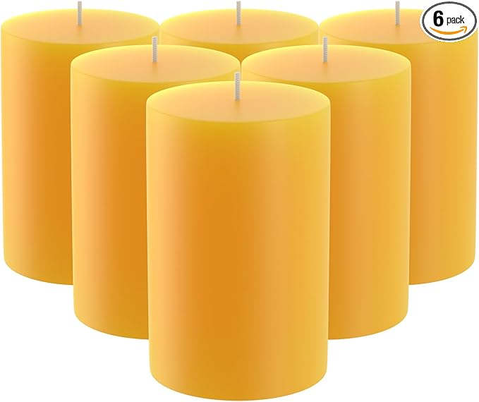100% Pure Natural Beeswax Pillar Candles-120 Hours Long Burning Time Emergency Beeswax Candles | Organic Bees Wax for Home, Prayer, Christmas, Party | Unscented, Smokeless, Dripless 6 Pack (2×3 inch)