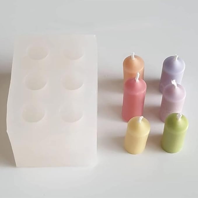 2-Pack Silicone Candle Molds Set, 6 Holes Mini Long Cylinder Shape Mold and 3 Holes Mini Twisted Cylinder Mold for Aromatherapy Candle Soy Wax Soap Clay Craft Plaster Resin Making