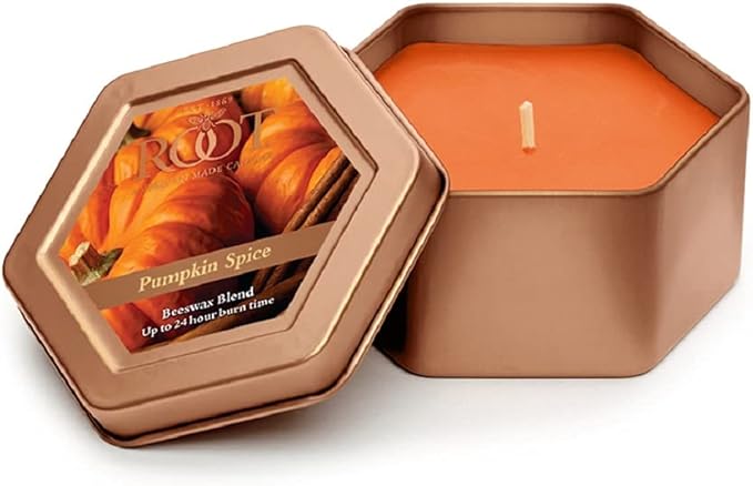 Root Candles Fall Scented Candles in Travel Tin 24-Hour Honeycomb Traveler Handcrafted Beeswax Blend Candle, 4-Ounce, Pumpkin Spice