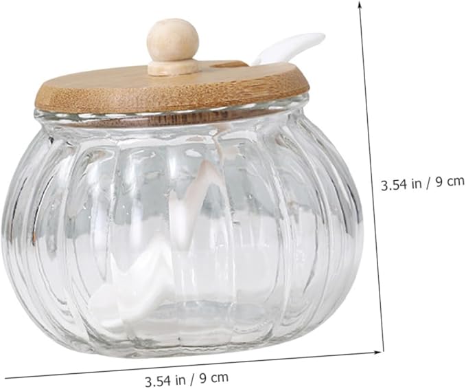 1set Glass Pumpkin Sugar Dispenser with Spoon Stylish Kitchen Storage Jar for Sugar Seasonings and Candy Easy to Clean Kitchen Essential