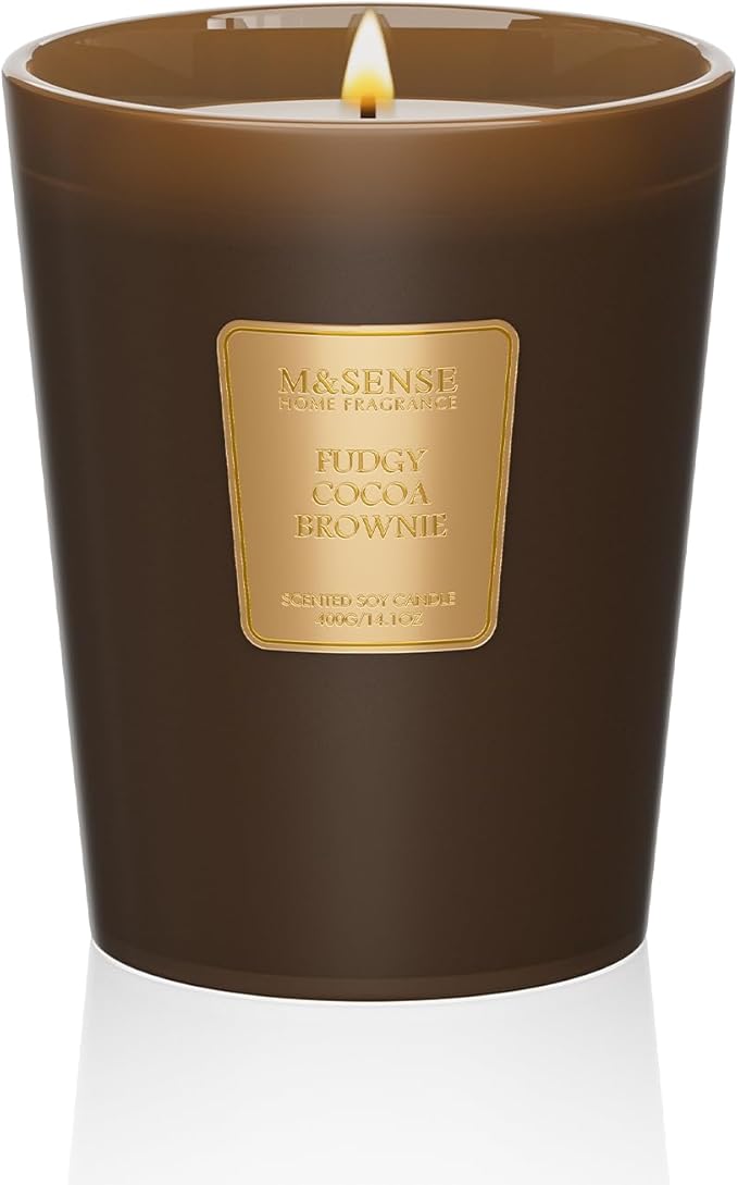 M&SENSE Fudgy Cocoa Brownie Soy Candle, 14.1oz 60H Long Lasting, Aromatherapy Candle for Living Room Cozy New Year Winter Housewarming Gifts