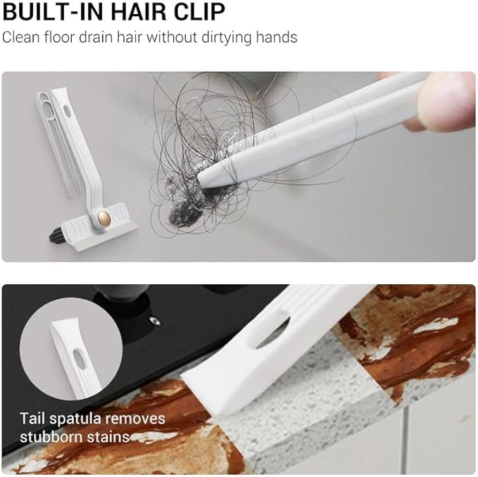 Multi-Function Rotating Crevice Cleaning Brush with Scraper, 360 Degree Rotating No Dead Corners Hard Bristle Crevice Gap Brush Tool for Bathroom Household Kitchen (White)