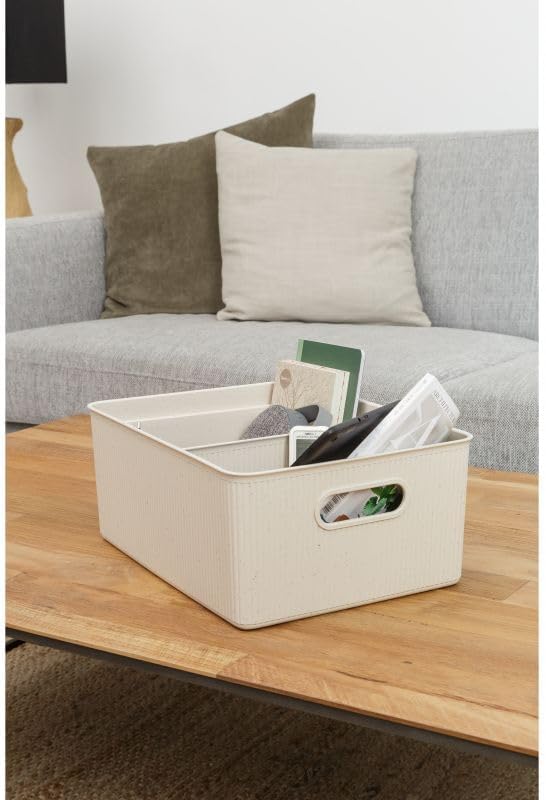 Eco-Friendly Decorative Plastic Basket Open Home Storage Bins Organizer, Large (1 Pack) Container Boxes for Organizing Closet Storage Bins for Shelves - Ribbed Collection 15 Liter/16 Quart