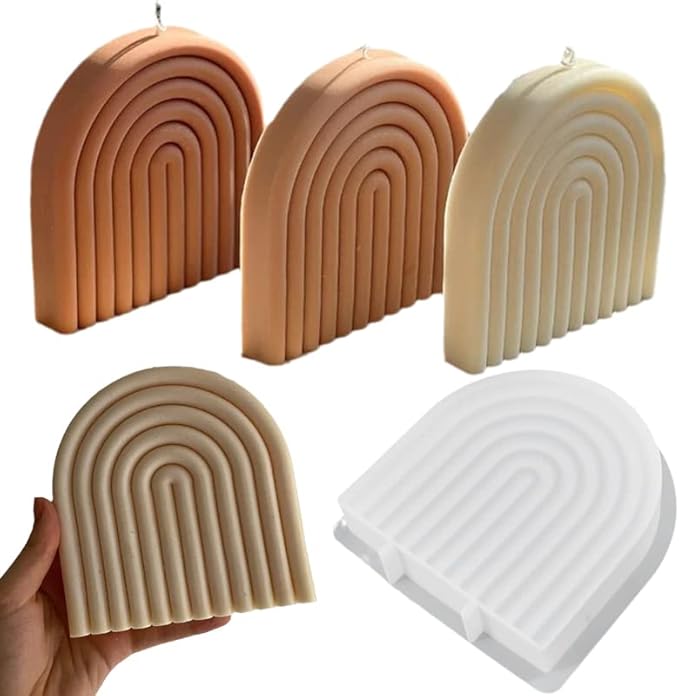 Geometric Rainbow Candle Mold, Striped U-Shaped Arch Scented Mold, Simple Lines Bridge Aromath Wax Mould for Candle Soap Wax Cake Mousse Ice Cream Making (6 Ring Long, Single-Sided)