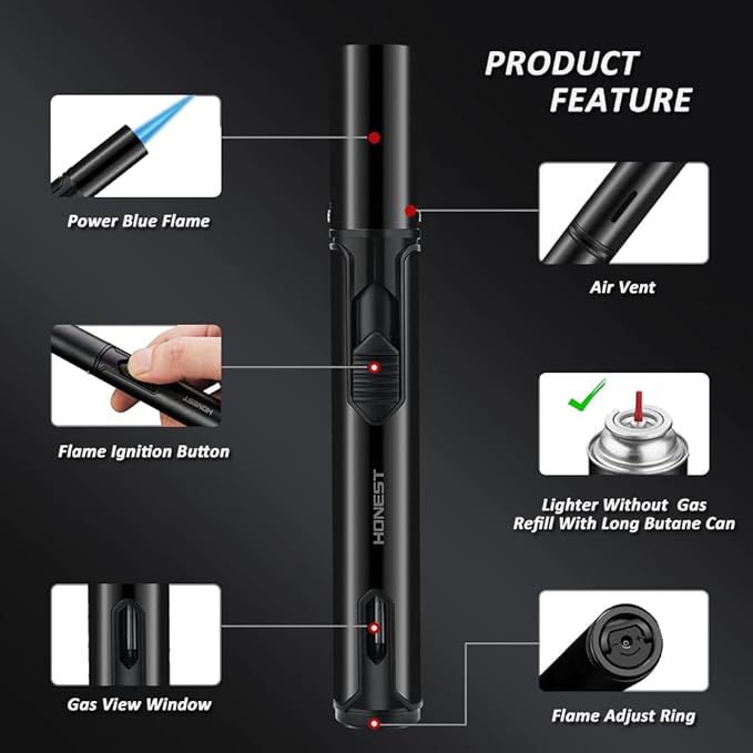 PROMISE Torch Lighters, Butane Lighters Refillable Single Jet Flame for Candle Grill BBQ Camping (Black&Red)