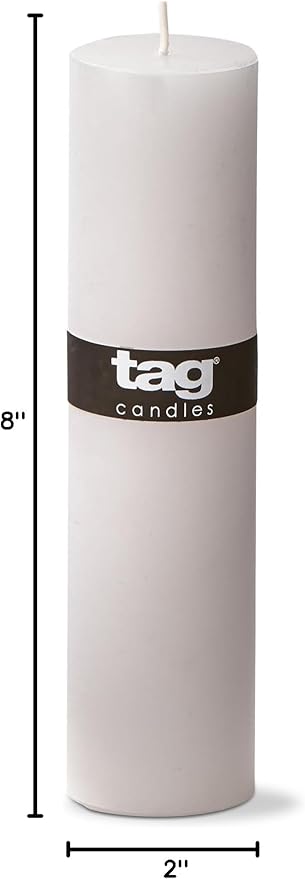 TAG Chapel 2X8 White Pillar Paraffin Wax Candle Unscented Drip-Free Long Burning 52 Hours for Home Decor Wedding Parties 2x8 White