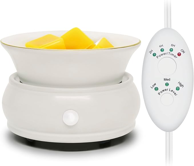 Wax Melter Candle Warmer with Timer - Ceramic Electric Scented Wax Melts Warmer 4-in-1 Candle Burner Melter Timer Adjust Fragrance Intensity Auto Shut Off for Home Office Bedroom Gift & Decor