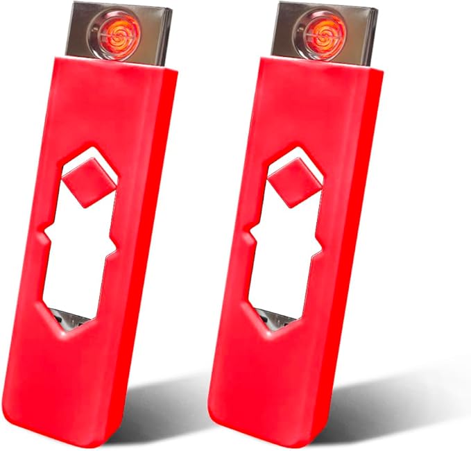 2Pcs Electronic Lighter USB Rechargeable Lighter Windproof Lighter Flameless Lighter Ignition USB Lighter (Red)