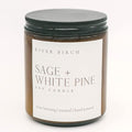 River Birch Candles Sage + White Pine Scented Candle | Premium, All-Natural, Non-Toxic, Soy Amber Jar Candles | 8.5oz 40 Hr Burn Time | Cozy Relaxing Gifts for Home