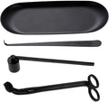 MUXSAM 4 in 1 Candle Accessory Set - Candle Wick Trimmer, Candle Wick Dipper, Candle Wick Snuffer, Storage Tray Plate, Candle Care Tools Gift for Candle Lovers Home Decoration (Black)