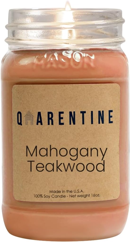 Organic Soy Wax Mahogany Teakwood Scented Vegan Candle | Rich Wood Aroma | 100% Pure Soy & Essential Oils | Long-Lasting Scent | Hand-Poured in The USA | Perfect for Aroma Therapy(16oz)