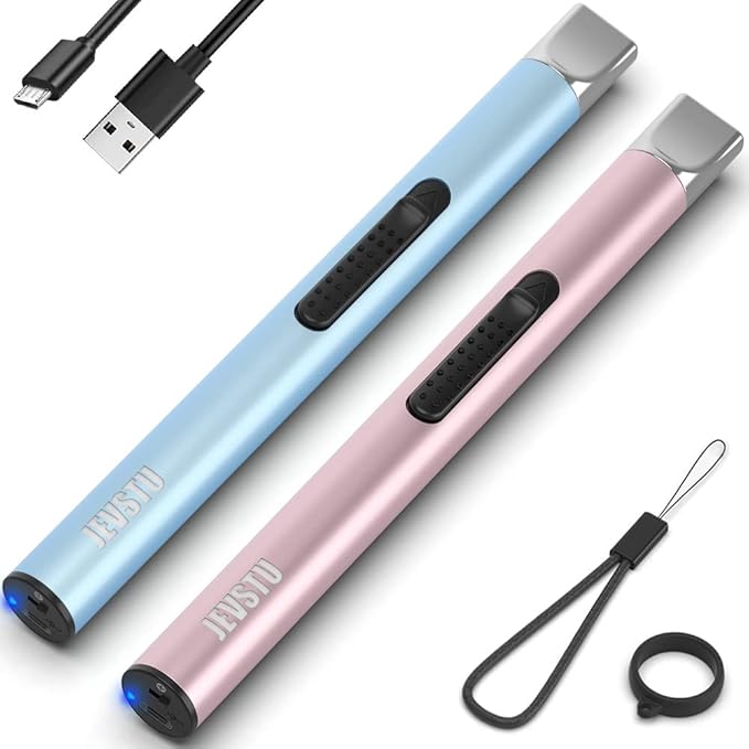 Candle Lighter, Electric Lighter Rechargeable USB, Arc Windproof Flameless Plasma Long Stick, No Butane Fluid, Perfect for Candle BBQ Camping Kitchen Stove, Pink and Blue