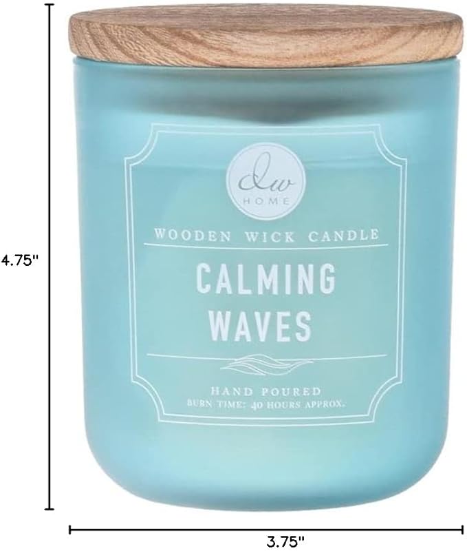 DW Home Calming Waves Scented Candle for Home, 12 oz, Wooden Wick Candle Jar, Up to 40H Burn Time, Luxury Scented Candle for Relaxation, Gifting, Home Décor