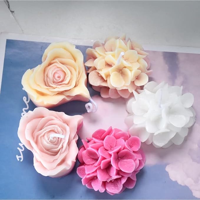 Cestony 3D Heart-Shaped Rose Candle Silicone Molds for Making Candle Resin Pillar Aromatherapy Gypsum Candles Wax Soap Flower Specimen Clay Craft