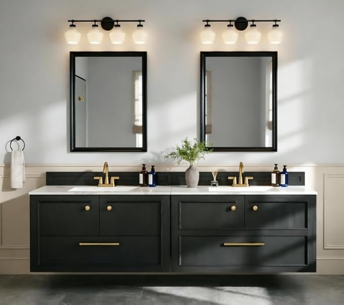 USHOWER Black Bathroom Mirrors for Over Sink 24x36 Inch, Metal Framed Rectangle Vanity Mirror for Wall, Bedroom, Living Room, Entryway, Farmhouse, Anti-Rust, HD Tempered Glass, Horizontal/Vertical