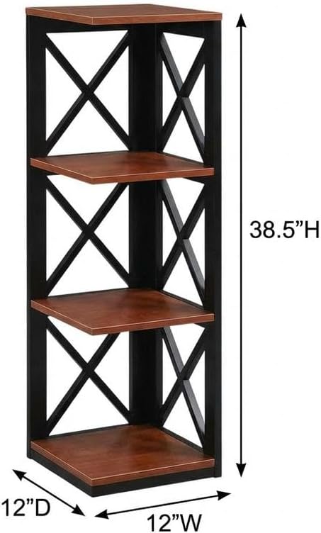Furnifact Cherry Black 3 Tier Corner Bookcase with Non Lead Base Paint, Space-Saving Design, Durable Construction, Ideal for Home or Office Decor