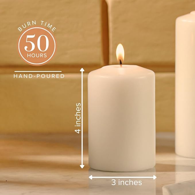 Simply Soson 3x4 inch Ivory Pillar Candles, Ivory Candles, Set of 6 Bulk 3x4, Emergency Candles, Tall Candles, Wax Candle, Unscented Candle Pack, Cone Tip Pillar