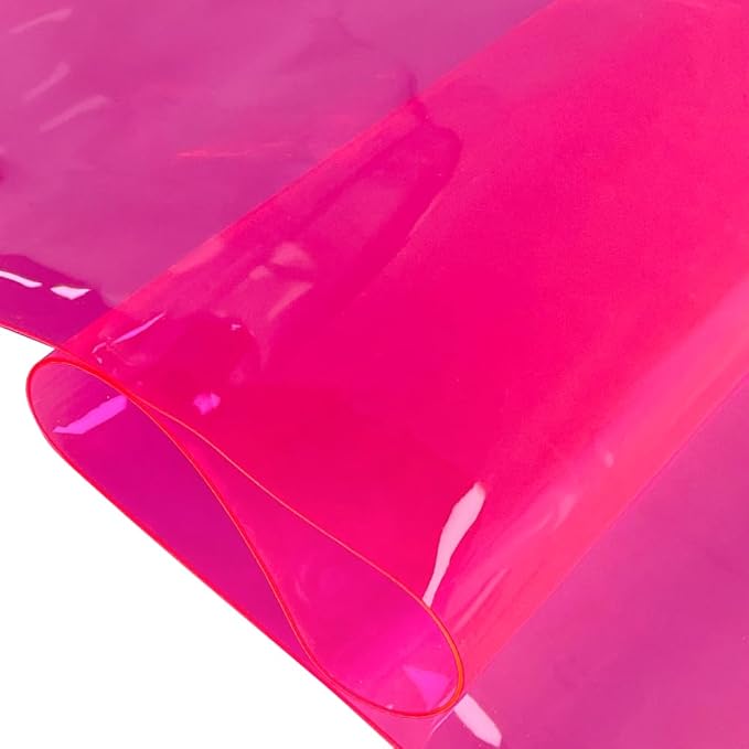 ONEART | Deep Pink Transparent Leather Vinyl, 30 Gauge Solid Color See-Through Waterproof Jelly Faux Leather for Women DIY Handbags Tote, 12" x 48"