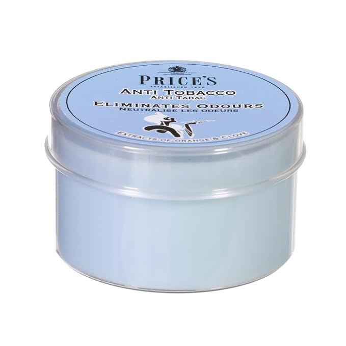 Price's - Anti-Tobacco Tin Candles - Odour Eliminating - Made with Orange and Clove Extracts - Clean, Fresh, Quality Fragrance - Long Lasting Scent
