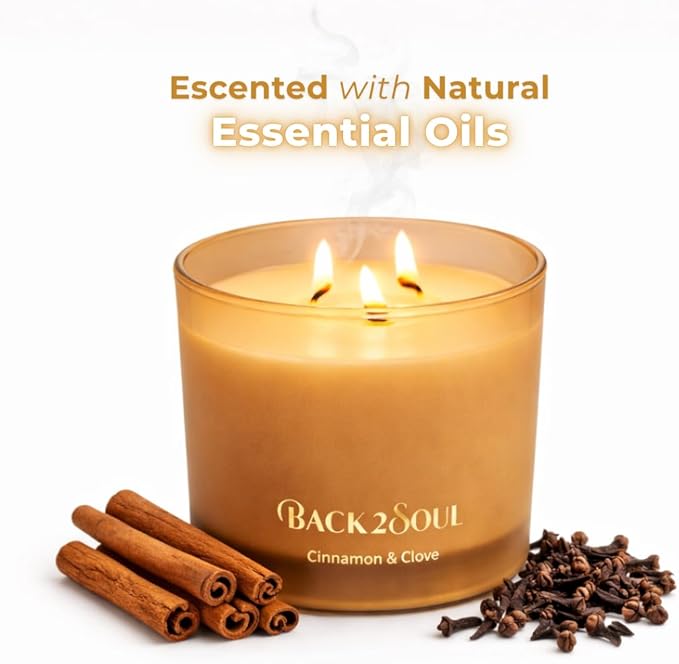 Non Toxic Candles 13.4 oz 50 Hours Burn Time, Scented Soy Candles, Clean Burning, Safe Non Toxic Design (Cinnamon & Clove)
