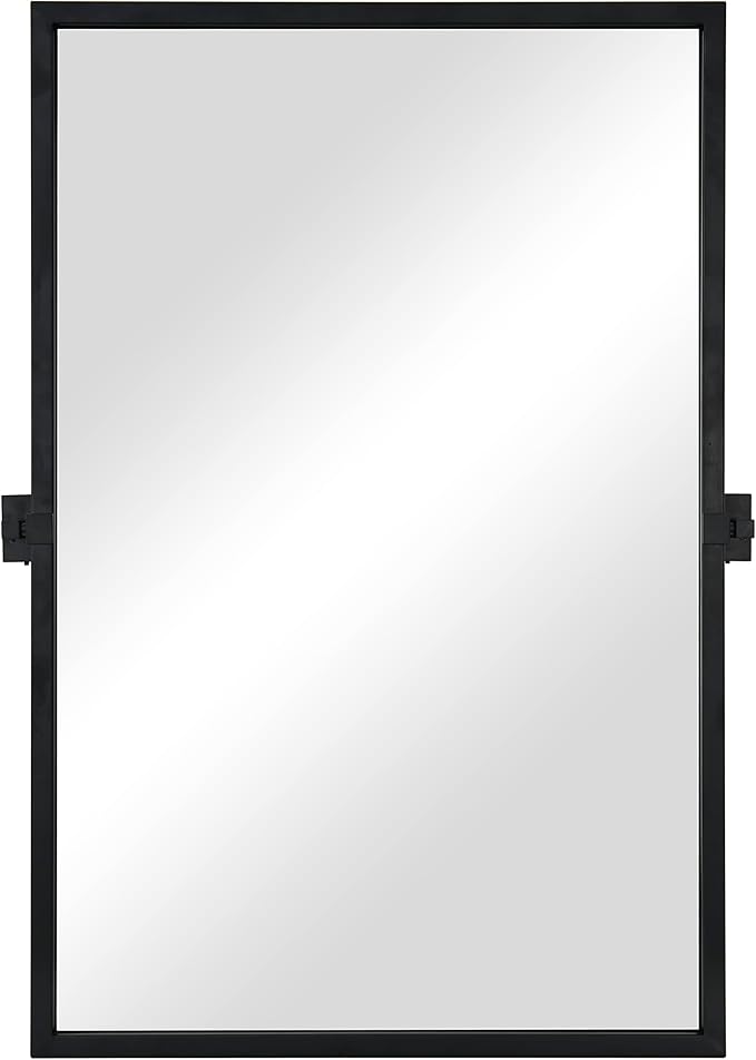 Rectangle Bathroom Mirror - 24x36 Inch Black Metal Framed Tilting Beveled Vanity Mirrors, Modern Pivot Mirror for Bedroom Bathroom Living Room Entrance