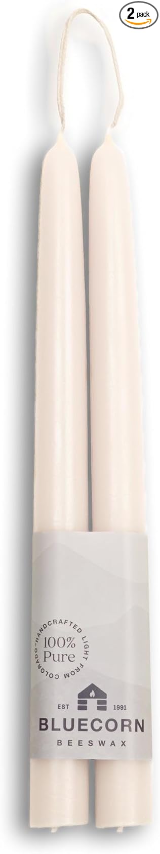 Bluecorn Beeswax Taper Candles, 100% Pure Natural Bees Wax, Pair of 10 Inch Ivory White Tapered Candlesticks, Clean Burning & Dripless, Fragrance Free, Long Lasting, Home Decor, American Made, 1 Count