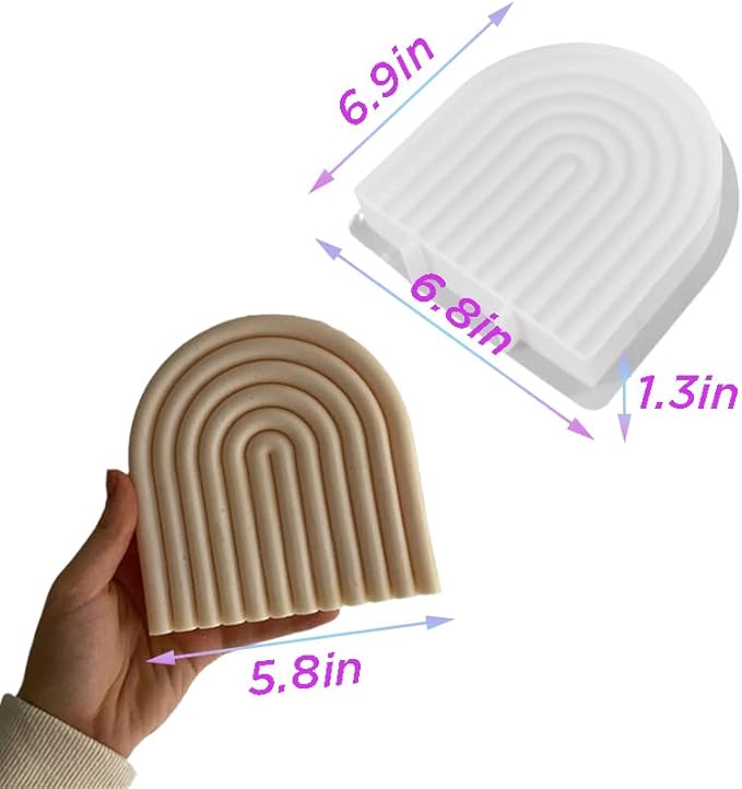 Geometric Rainbow Candle Mold, Striped U-Shaped Arch Scented Mold, Simple Lines Bridge Aromath Wax Mould for Candle Soap Wax Cake Mousse Ice Cream Making (6 Ring Long, Single-Sided)