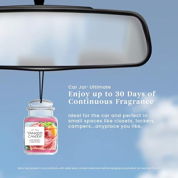 Yankee Candle Paper Car Jar, Iced Berry Lemonade, Hanging Air Freshener Odor Neutralizer for Vehicles and Small Spaces, Long Lasting Authentic Fragrance, 1 CT (Pack of 6)