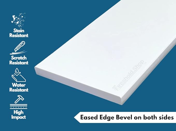 Super White Engineered Marble Threshold for Shower Curb, Bathroom Vanity Backsplash, Window Sill, Door Transitions (7" x 60")