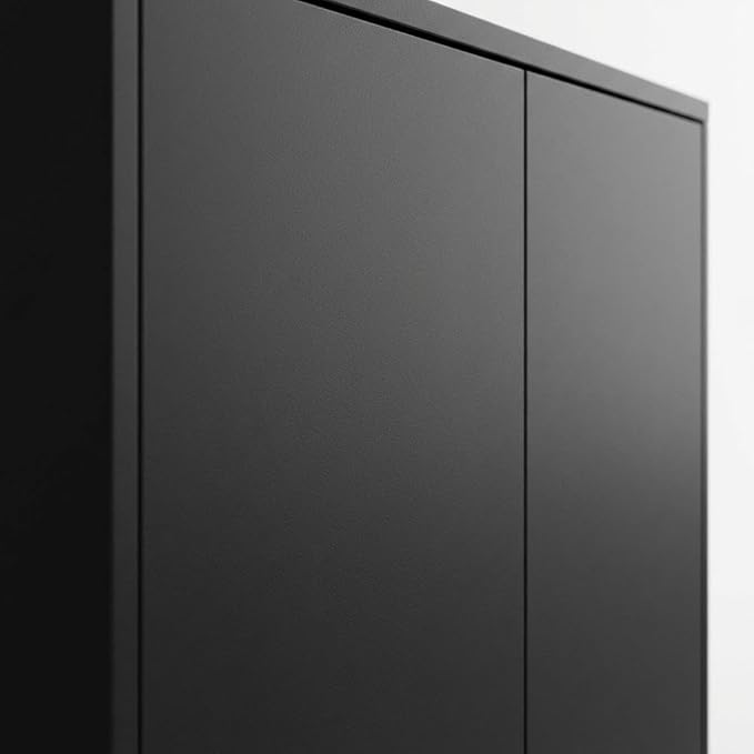 Furnifact Black Laminate TV Console with 4 Doors, Modern Transitional Industrial Style, Engineered Wood Construction, Durable, Stylish, Easy to Maintain