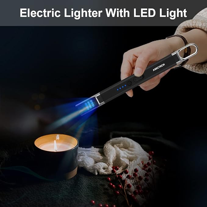 ARECTECH Electric Candle Lighter Rechargeable USB Long Gill Lighter for Candle Cooking Camping BBQs Fireworks (Black&Champagne Gold, Pack of 2)
