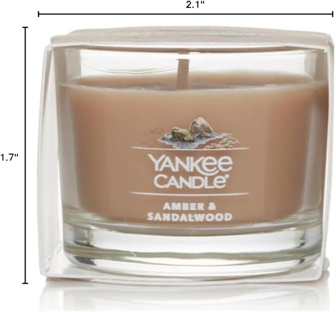 Yankee Candle Signature Votive Mini Candle Jar, Amber & Sandalwood Scent, Natural Soy Wax Blend Candle with Natural Fiber Wick, 1.3 OZ Glass Jar (Pack of 4)