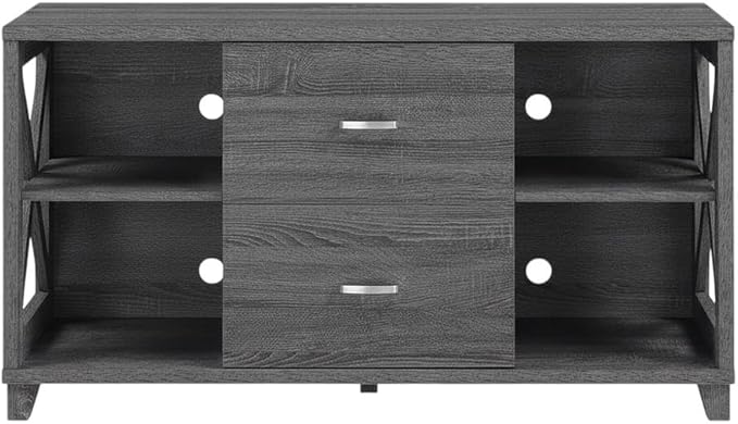 Furnifact Gray Deluxe 2 Drawer TV Stand with Shelves for Up to 55-Inch TVs, Transitional Coastal Style, Particle Board MDF Construction