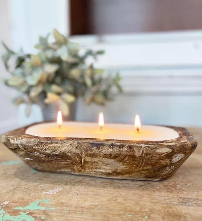 Aira Christmas Dough Bowl Candle - Organic, Kosher, Vegan, Hand Carved Wood Bowl Candle w/Essential Oils - Hand-Poured 100% Soy Candle Wax - Paraffin Free, Long Lasting - Holiday Mistletoe - 13 Oz