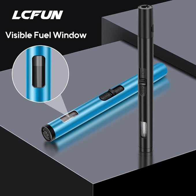 LcFun 2 Pack Torch Lighters Refillable Butane Lighter with Visible Fuel Window, Windproof Adjustable Jet Flame Long Lighters for Candle, Grill, BBQ, Camping, Fireworks (Butane NOT Included)