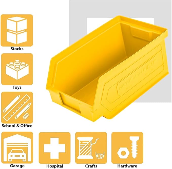 50 Pack Small Storage Bin, Wall Mount Storage, Hanging and Stacking Bin, Freestanding | 7” x 4” x 3” Plastic Container | Yellow | Zeus 1PLZ05 | StorageCompat.