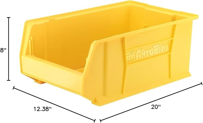Akro-Mils 30281 Super-Size AkroBins Plastic Storage Bins, Space-Saving Stackable Bins for Garage, Classroom, Warehouse Organization, 20" L x 12" W x 8" H, Yellow, 3-Pack