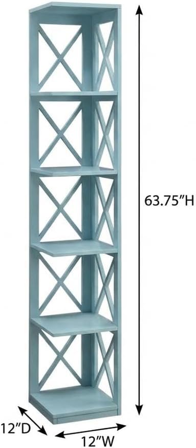 Furnifact Sea Foam 5-Tier Corner Bookcase with Durable Non Lead Base Paint Ideal for Living Room, Office, Commercial Spaces