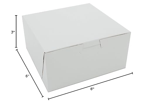 Southern Champion Tray 0905 Premium Clay Coated Kraft Paperboard White Non-Window Lock Corner Bakery Box, 6" Length x 6" Width x 3" Height (Case of 250)